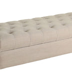 Fabric Upholstered Wooden Bench with Button Tufted Lift Top Storage, Beige