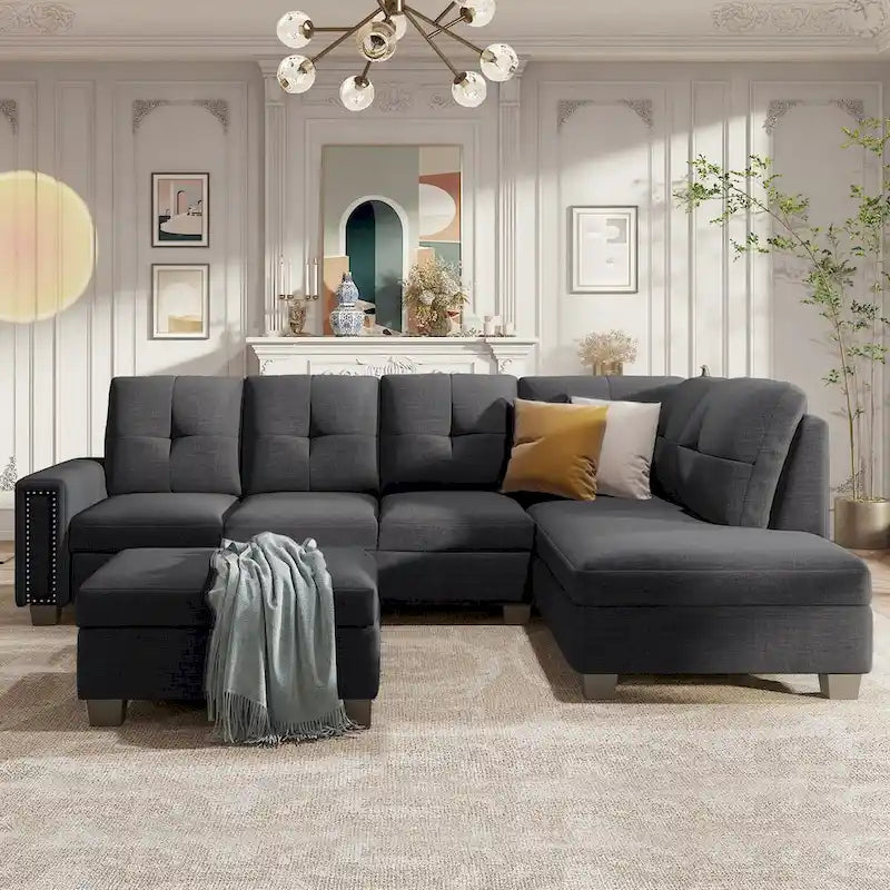 Reversible L-Shaped Sectional Sofa with Storage Ottoman