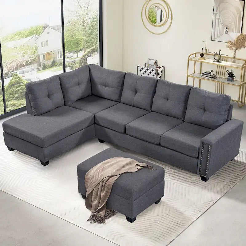 Reversible L-Shaped Sectional Sofa with Storage Ottoman