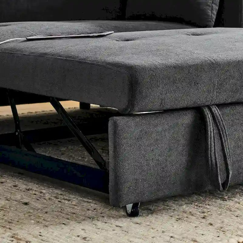 54  Pull-Out Sleeper Sofa Bed, 2 Seat Recliner Sofa Bed with Storage, Lumbar Pillow, USB Power Outlet
