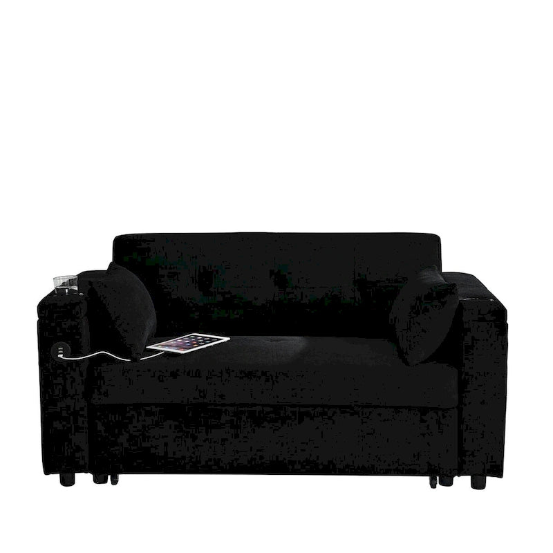 54  Pull-Out Sleeper Sofa Bed, 2 Seat Recliner Sofa Bed with Storage, Lumbar Pillow, USB Power Outlet