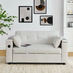 54  Pull-Out Sleeper Sofa Bed, 2 Seat Recliner Sofa Bed with Storage, Lumbar Pillow, USB Power Outlet