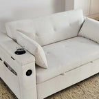 54  Pull-Out Sleeper Sofa Bed, 2 Seat Recliner Sofa Bed with Storage, Lumbar Pillow, USB Power Outlet