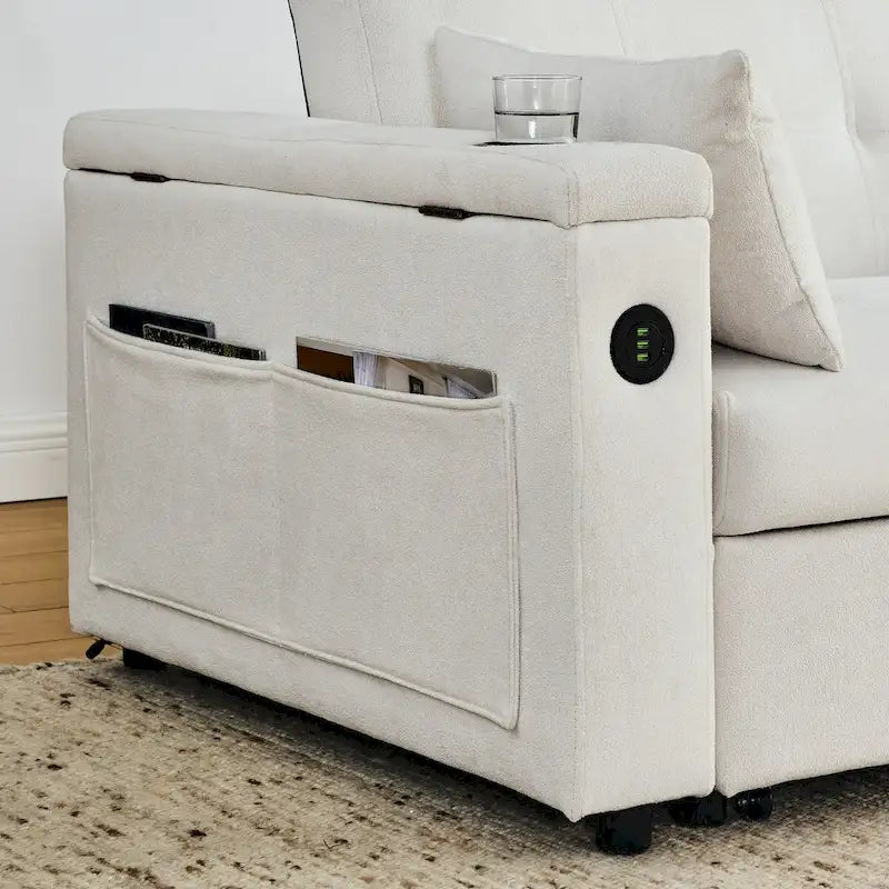 54  Pull-Out Sleeper Sofa Bed, 2 Seat Recliner Sofa Bed with Storage, Lumbar Pillow, USB Power Outlet