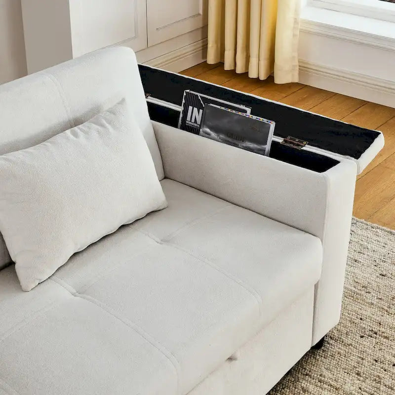 54  Pull-Out Sleeper Sofa Bed, 2 Seat Recliner Sofa Bed with Storage, Lumbar Pillow, USB Power Outlet