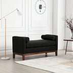 Upholstered Bench Wood Legs and Bolster Pillows