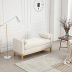 Upholstered Bench Wood Legs and Bolster Pillows