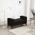 Upholstered Bench Wood Legs and Bolster Pillows