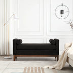 Upholstered Bench Wood Legs and Bolster Pillows