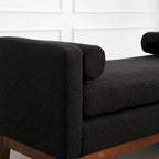 Upholstered Bench Wood Legs and Bolster Pillows