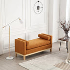 Upholstered Bench Wood Legs and Bolster Pillows
