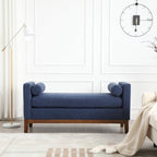 Upholstered Bench Wood Legs and Bolster Pillows