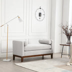 Upholstered Bench Wood Legs and Bolster Pillows