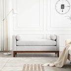 Upholstered Bench Wood Legs and Bolster Pillows