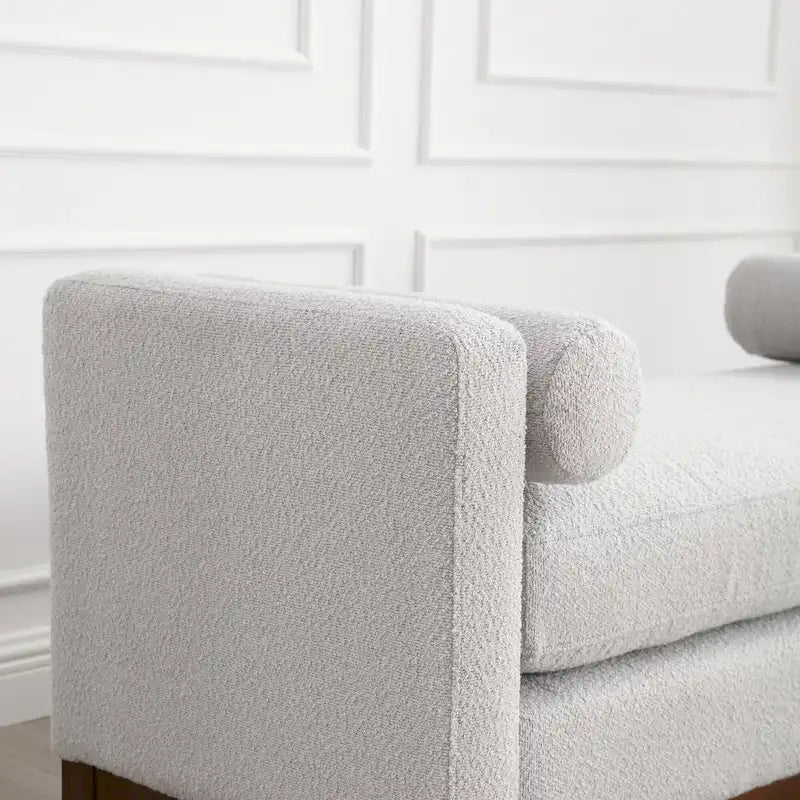 Upholstered Bench Wood Legs and Bolster Pillows