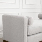 Upholstered Bench Wood Legs and Bolster Pillows