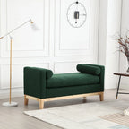 Upholstered Bench Wood Legs and Bolster Pillows