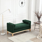 Upholstered Bench Wood Legs and Bolster Pillows