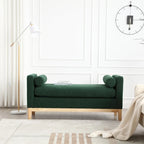 Upholstered Bench Wood Legs and Bolster Pillows