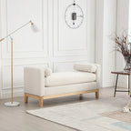 Upholstered Bench Wood Legs and Bolster Pillows
