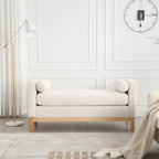 Upholstered Bench Wood Legs and Bolster Pillows