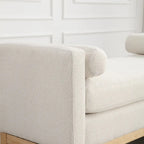 Upholstered Bench Wood Legs and Bolster Pillows