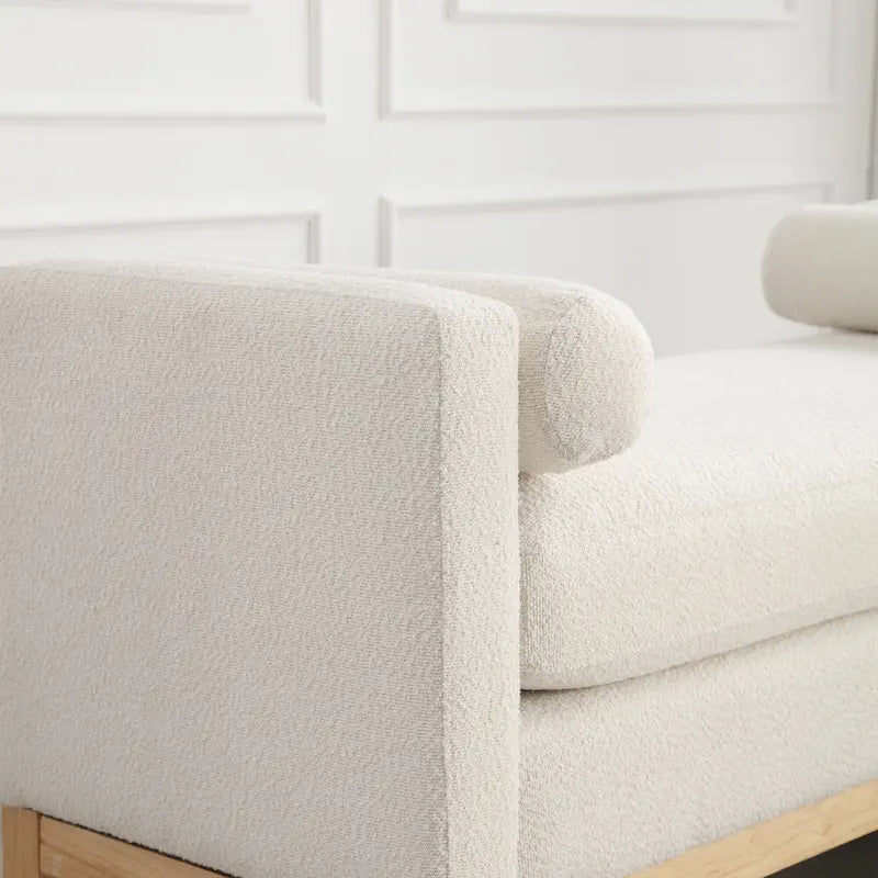 Upholstered Bench Wood Legs and Bolster Pillows
