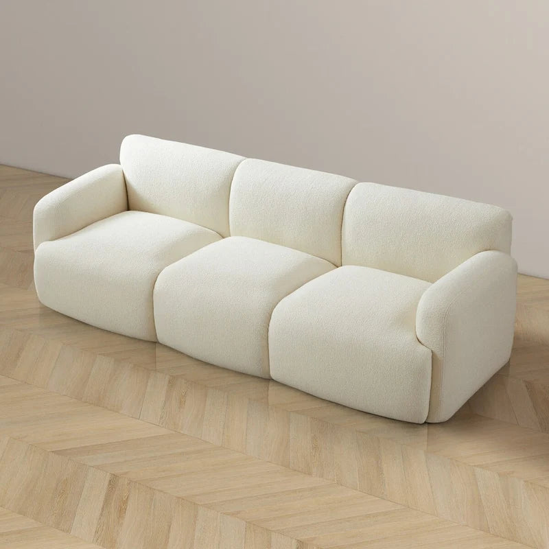 Sunny Luxury Mid Century Modern Tufted Cream Boucle Couch