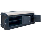 Storage Bench with 4 Doors and Adjustable Shelves, Shoe Bench with Removable Cushion for Living Room, Entryway