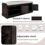 Storage Bench with 4 Doors and Adjustable Shelves, Shoe Bench with Removable Cushion for Living Room, Entryway