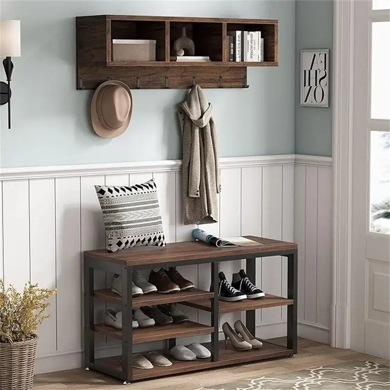 Shoe Bench 3 Storage Cubbies - 11.81 x 35.43 x 72