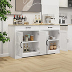 Large Farmhouse Buffet Cabinet Storage Sideboard with 2 Drawers and 4 Doors for Dining Living Room Kitchen Cupboard-White