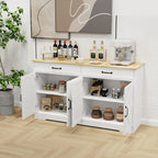 Large Farmhouse Buffet Cabinet Storage Sideboard with 2 Drawers and 4 Doors for Dining Living Room Kitchen Cupboard-White