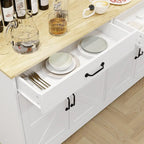 Large Farmhouse Buffet Cabinet Storage Sideboard with 2 Drawers and 4 Doors for Dining Living Room Kitchen Cupboard-White