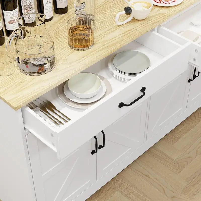 Large Farmhouse Buffet Cabinet Storage Sideboard with 2 Drawers and 4 Doors for Dining Living Room Kitchen Cupboard-White