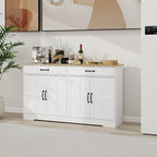 Large Farmhouse Buffet Cabinet Storage Sideboard with 2 Drawers and 4 Doors for Dining Living Room Kitchen Cupboard-White