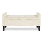 Upholstered Tufted Button Storage Bench with nails trim,Entryway Living Room Soft Padded Seat with Armrest,Bed Bench