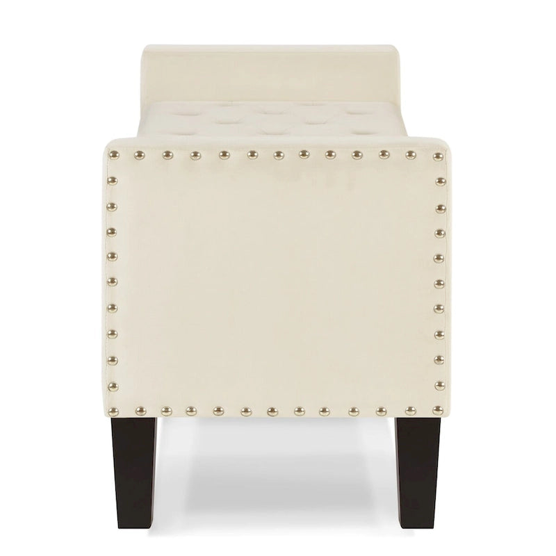 Upholstered Tufted Button Storage Bench with nails trim,Entryway Living Room Soft Padded Seat with Armrest,Bed Bench