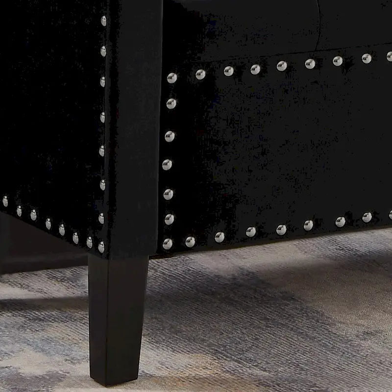 Upholstered Tufted Button Storage Bench with nails trim,Entryway Living Room Soft Padded Seat with Armrest,Bed Bench