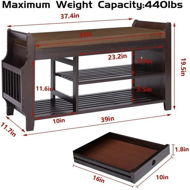 Shoe Rack Bench 2-Tier - 11.7 D x 39 W x 19.5 H
