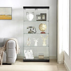 4-Tier Glass Display Cabinet, Double Door Glass Cabinet, Four Partitions, Two Locks, Floor Standing for Living Room and Office