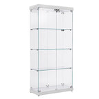 4-Tier Glass Display Cabinet, Double Door Glass Cabinet, Four Partitions, Two Locks, Floor Standing for Living Room and Office
