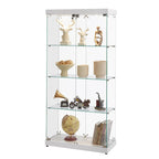 4-Tier Glass Display Cabinet, Double Door Glass Cabinet, Four Partitions, Two Locks, Floor Standing for Living Room and Office
