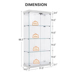 4-Tier Glass Display Cabinet, Double Door Glass Cabinet, Four Partitions, Two Locks, Floor Standing for Living Room and Office