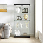 4-Tier Glass Display Cabinet, Double Door Glass Cabinet, Four Partitions, Two Locks, Floor Standing for Living Room and Office