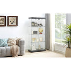 4-Tier Glass Display Cabinet, Double Door Glass Cabinet, Four Partitions, Two Locks, Floor Standing for Living Room and Office