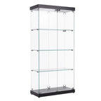 4-Tier Glass Display Cabinet, Double Door Glass Cabinet, Four Partitions, Two Locks, Floor Standing for Living Room and Office