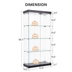 4-Tier Glass Display Cabinet, Double Door Glass Cabinet, Four Partitions, Two Locks, Floor Standing for Living Room and Office