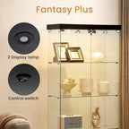 4-Tier Glass Display Cabinet, Double Door Glass Cabinet, Four Partitions, Two Locks, Floor Standing for Living Room and Office
