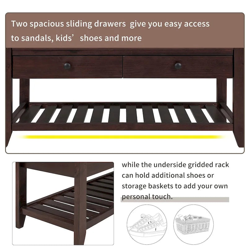 Shoe Rack with Cushioned Seat and Drawers, Multipurpose Entryway Storage Bench